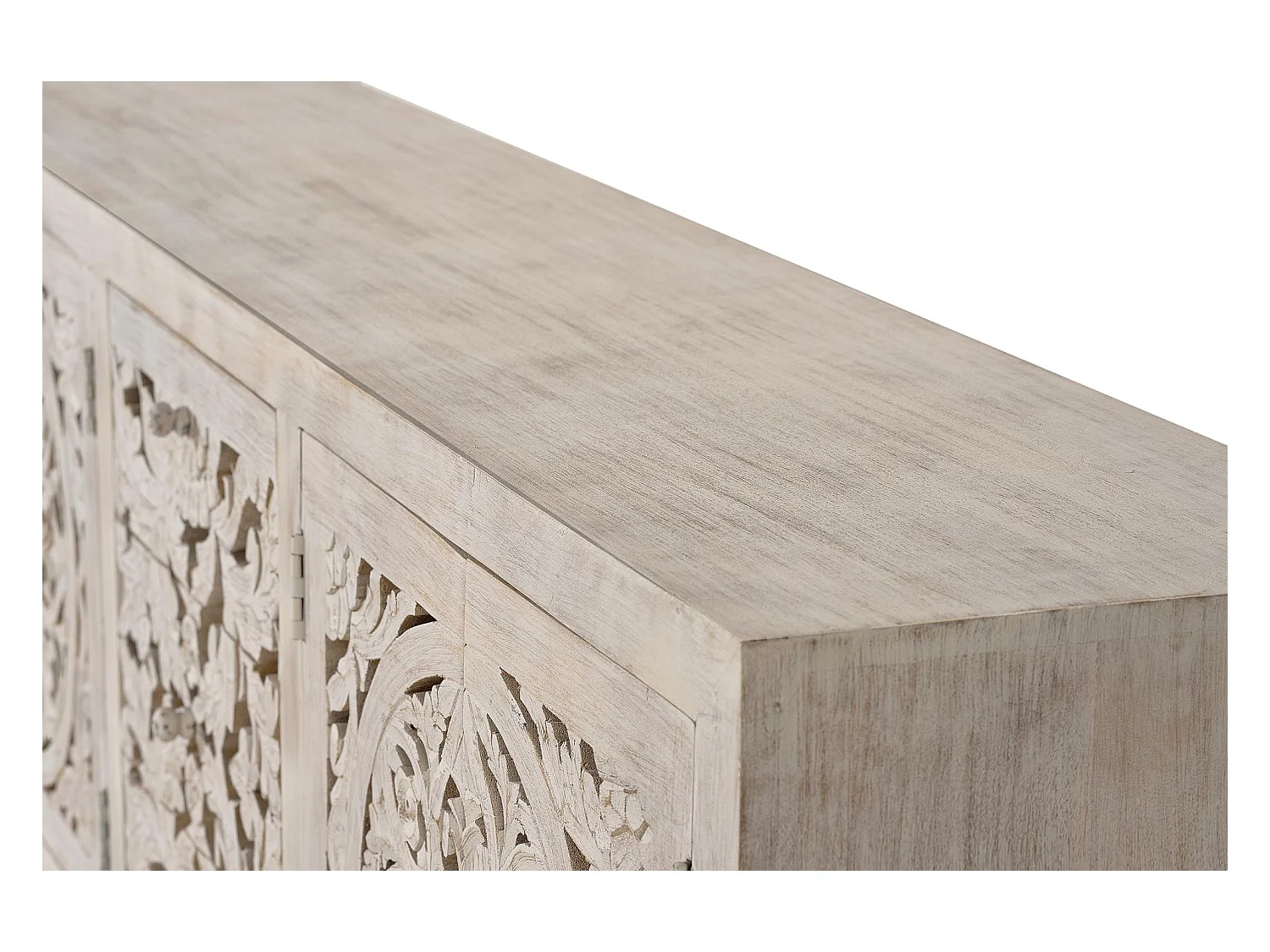 Komoda z drewna mango z nogami z postarzanego białego metalu