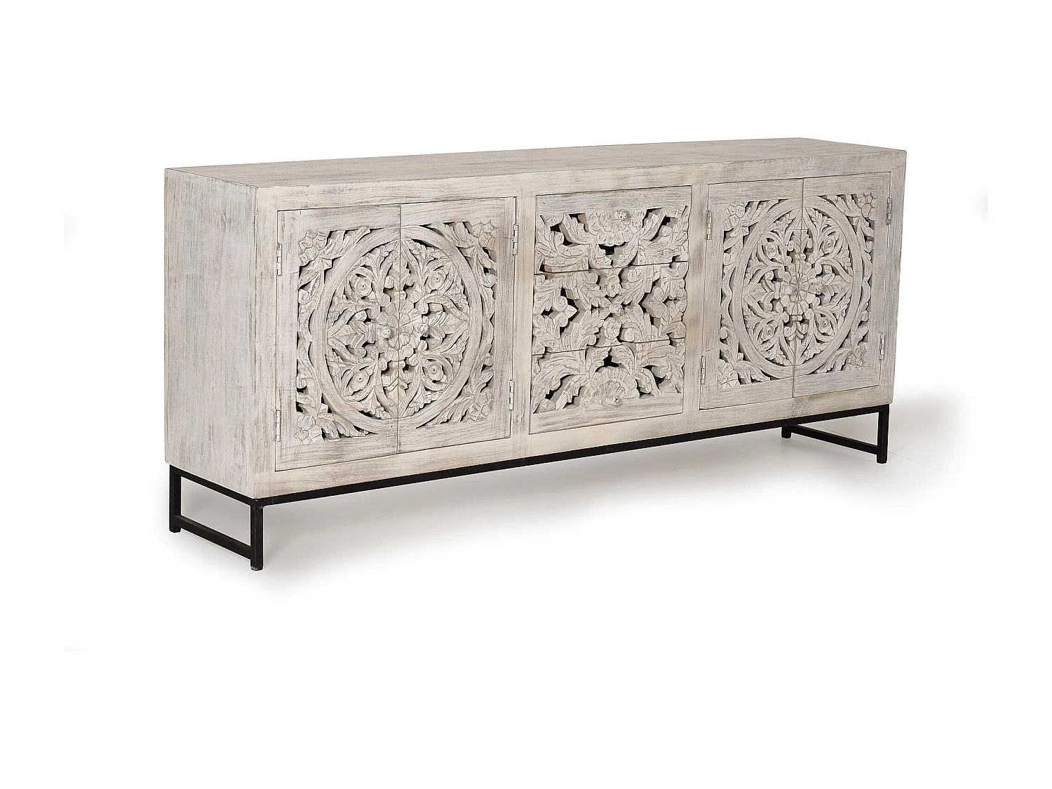 Buffet en manguier et pieds en métal blanc vieilli