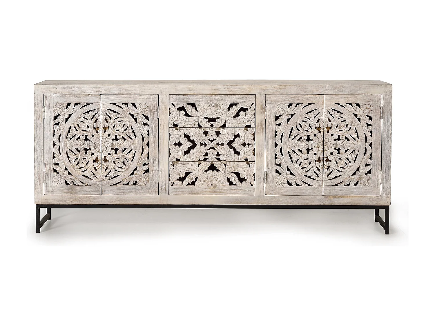 Aparador madera de mango y patas metal blanco envejecido