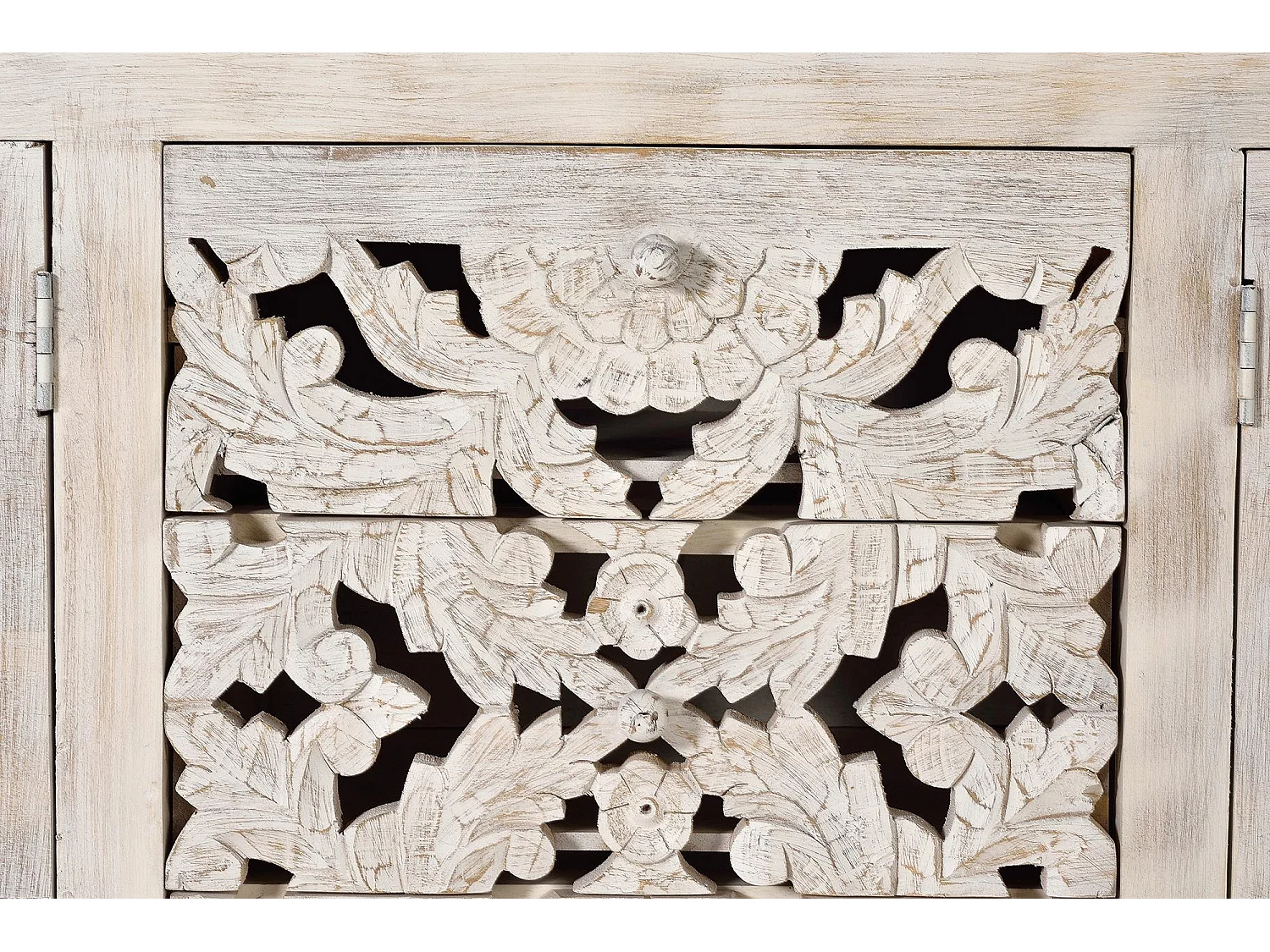 Buffet en bois de manguier sculpté, style ethnique bohème - 81 x 190 x 38