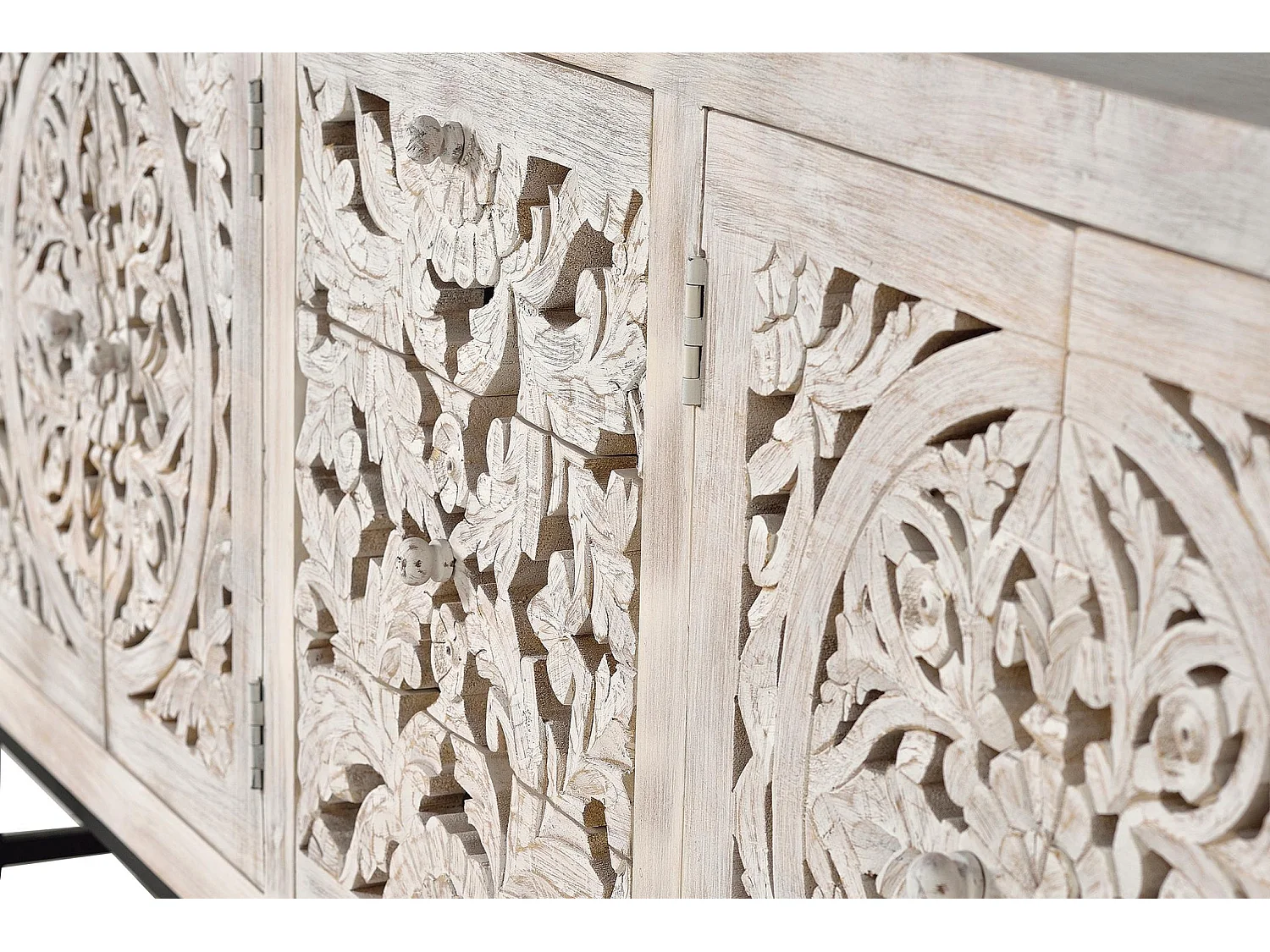 Buffet en bois de manguier sculpté, style ethnique bohème - 81 x 190 x 38