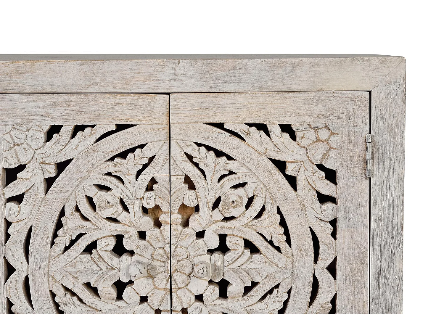 Buffet en bois de manguier sculpté, style ethnique bohème - 81 x 190 x 38