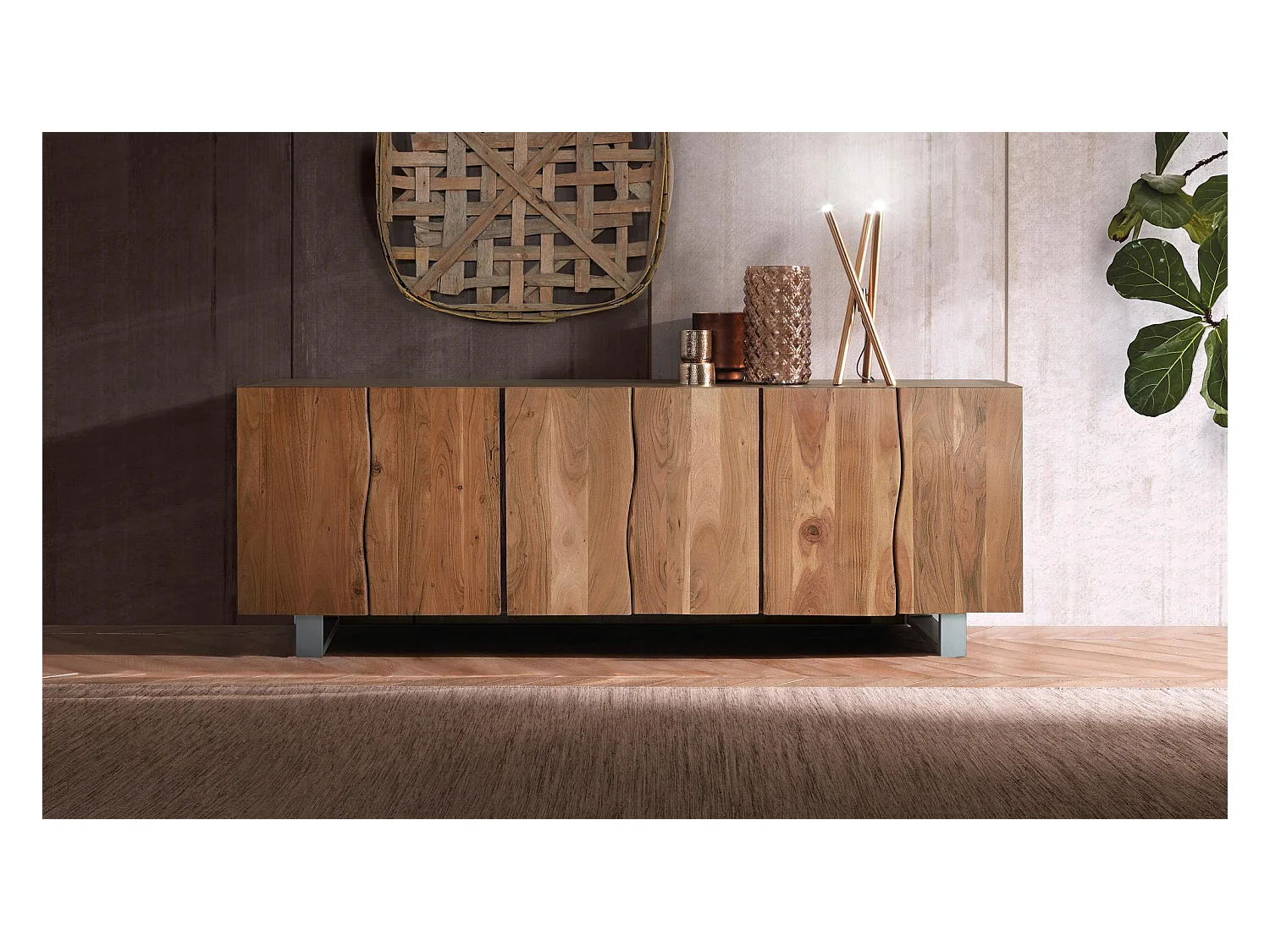 Buffet en bois d'acacia et métal