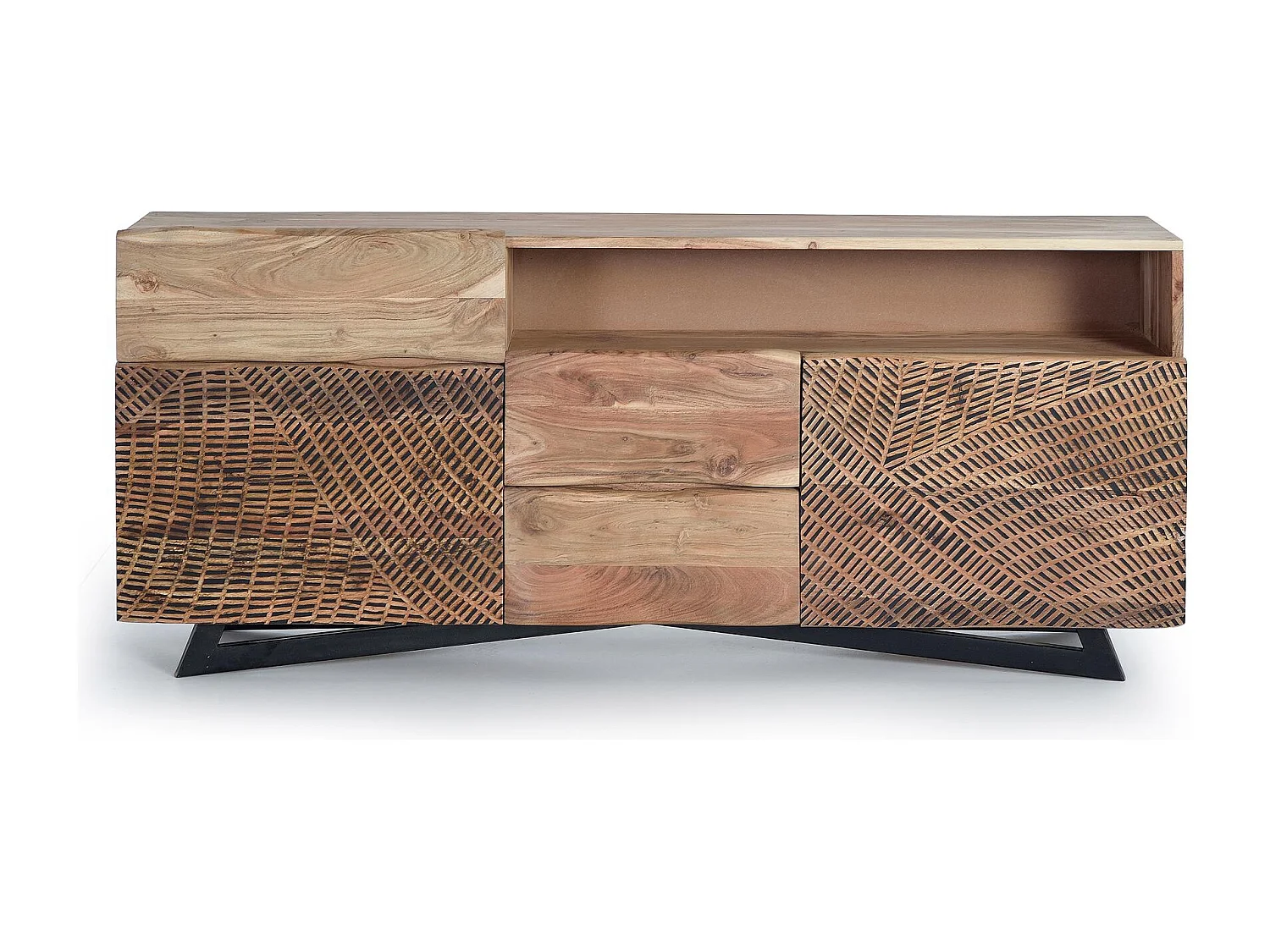 Buffet en bois d'acacia, pieds en métal naturel et noir