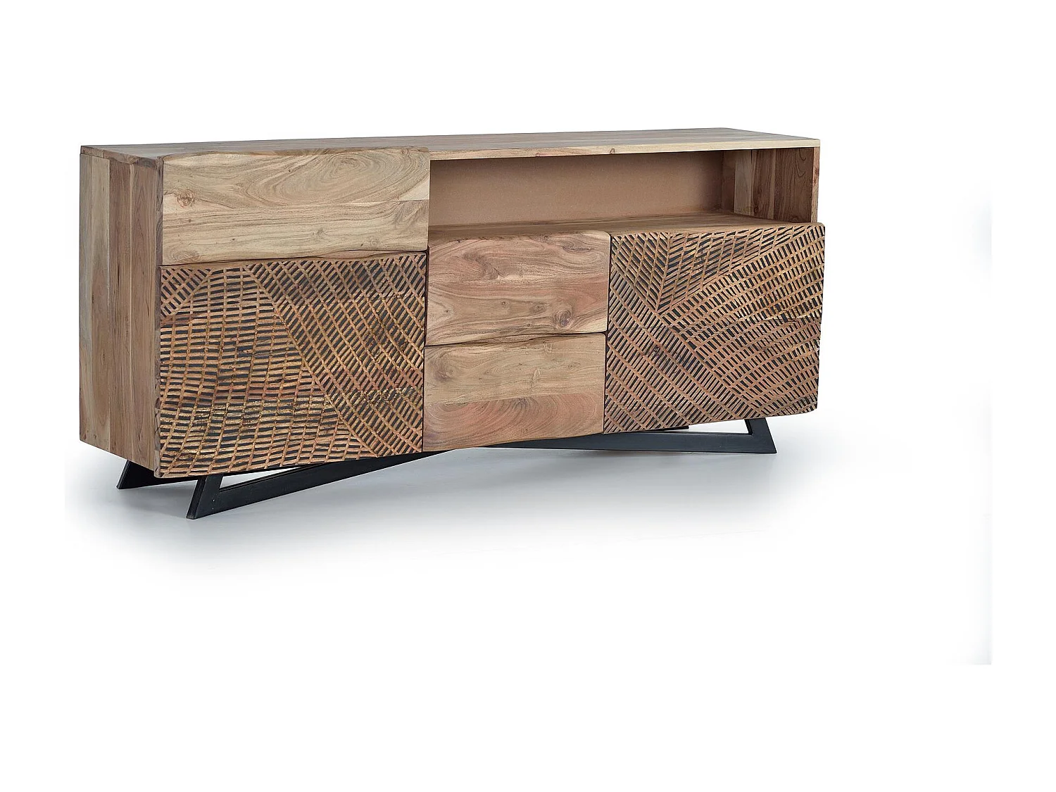 Buffet en bois d'acacia, pieds en métal naturel et noir