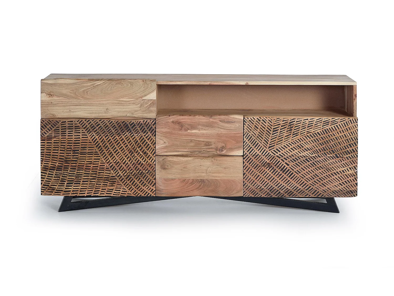 Buffet en bois d'acacia de style rustique moderne - 70 x 160 x 37