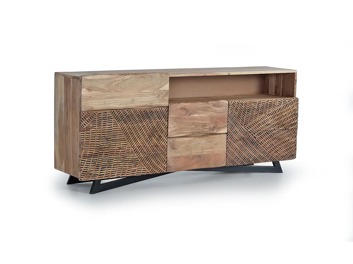 Buffet en bois d'acacia de style rustique moderne - 70 x 160 x 37