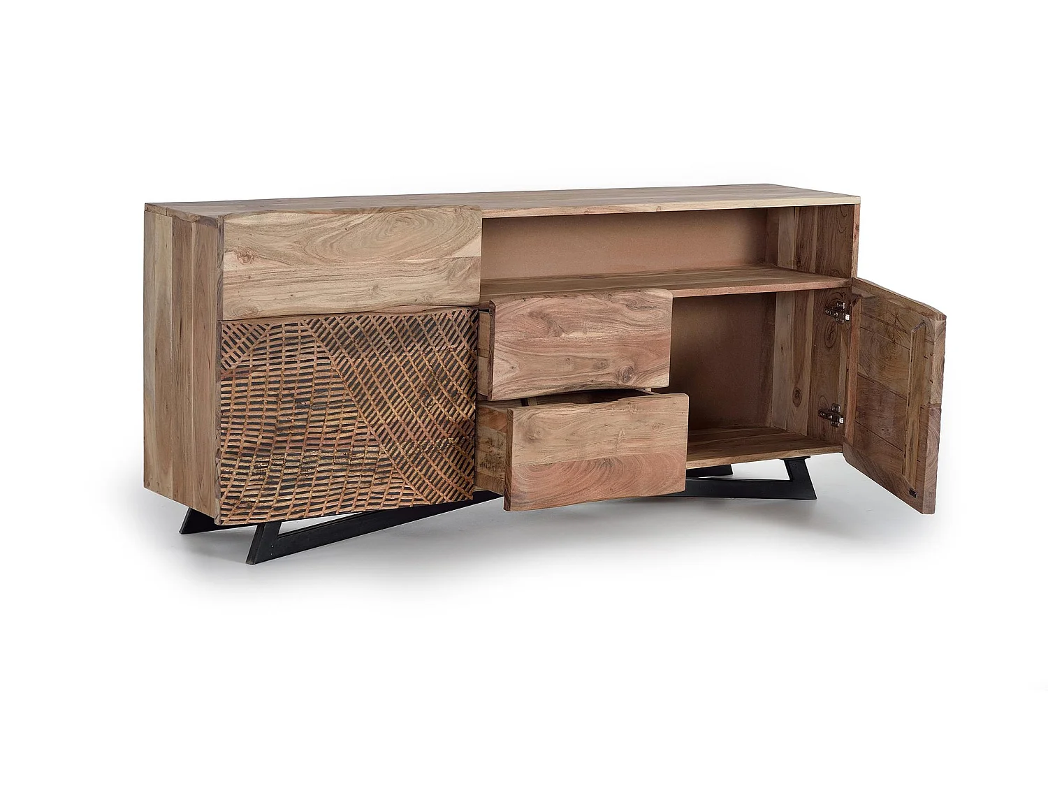 Buffet en bois d'acacia de style rustique moderne - 70 x 160 x 37