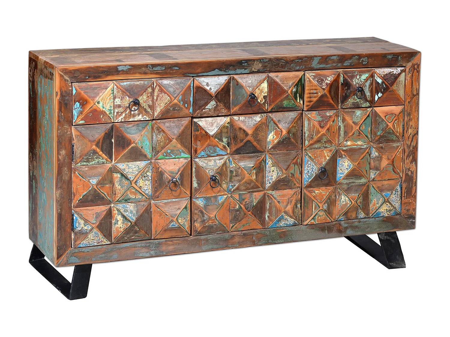 Buffet en bois recyclé multicolore