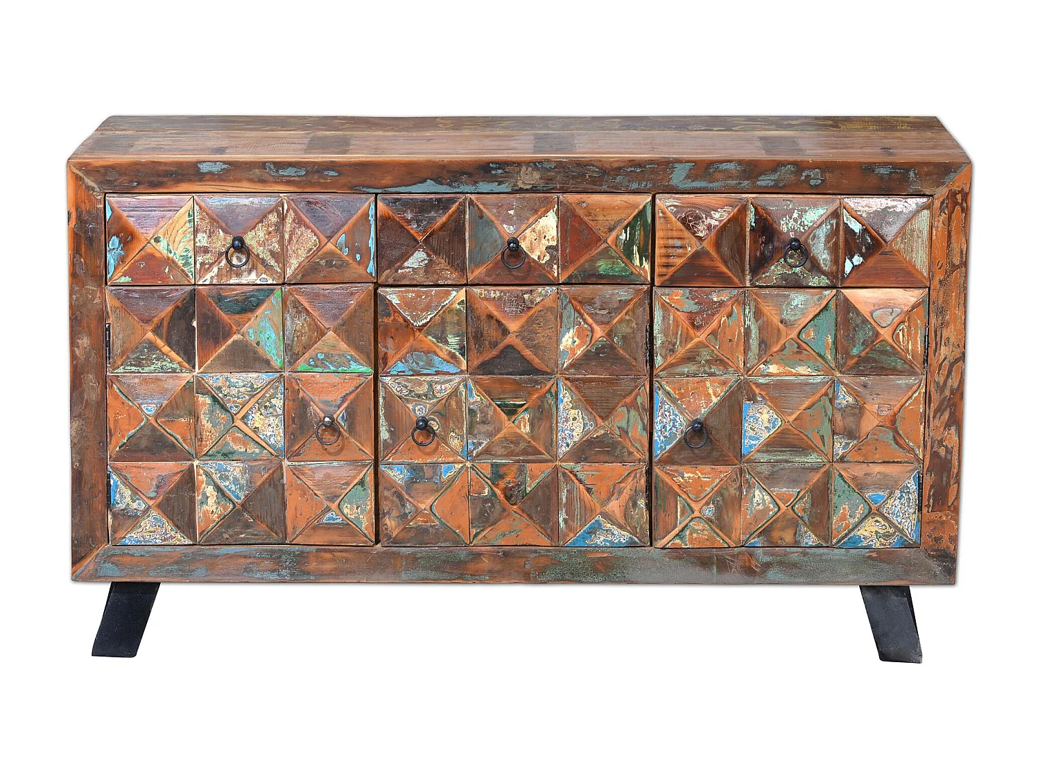 Buffet en bois recyclé multicolore