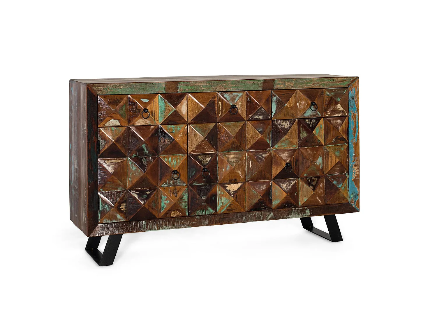 Buffet en bois recyclé de style industriel moderne - 90 x 150 x 40