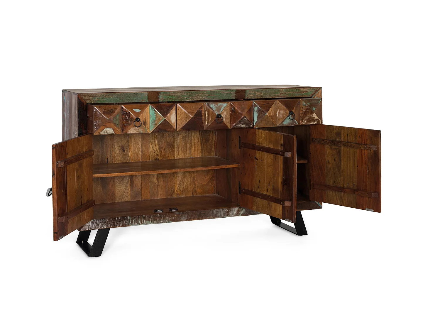 Buffet en bois recyclé de style industriel moderne - 90 x 150 x 40