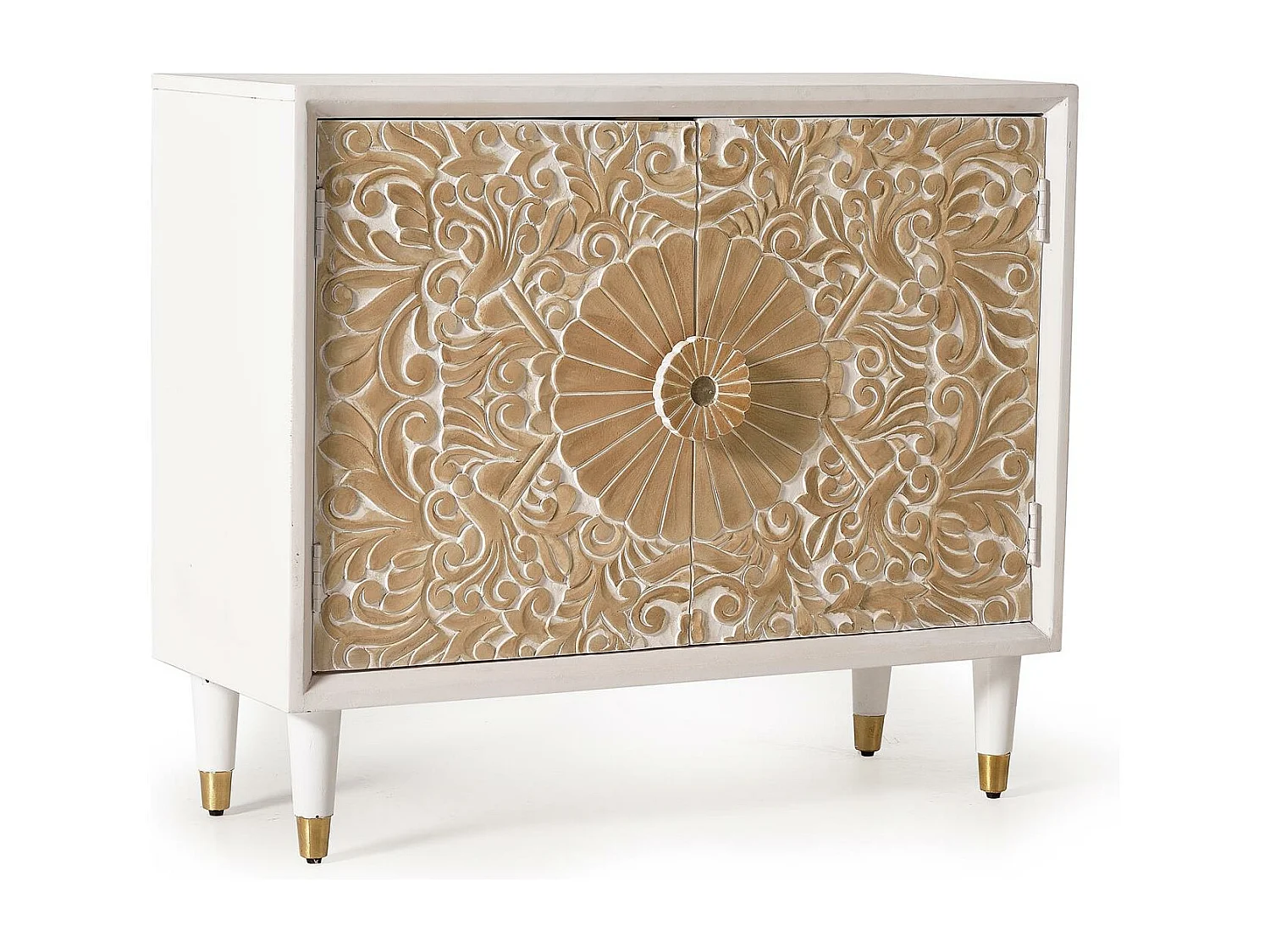 Buffet en bois de manguier blanc et détails dorés
