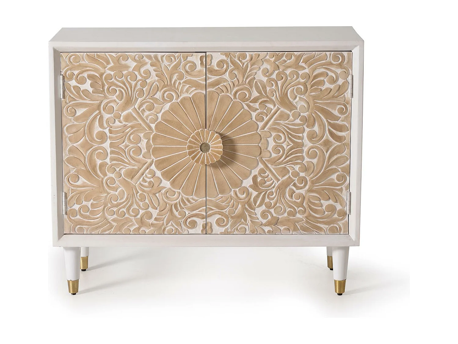 Buffet en bois de manguier blanc et détails dorés