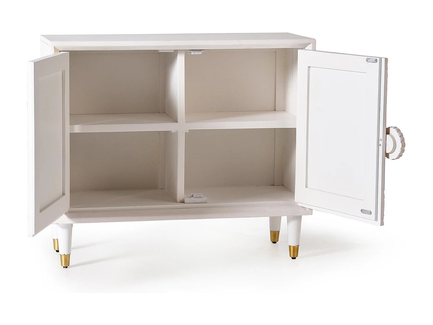 Buffet en bois de manguier blanc et détails dorés