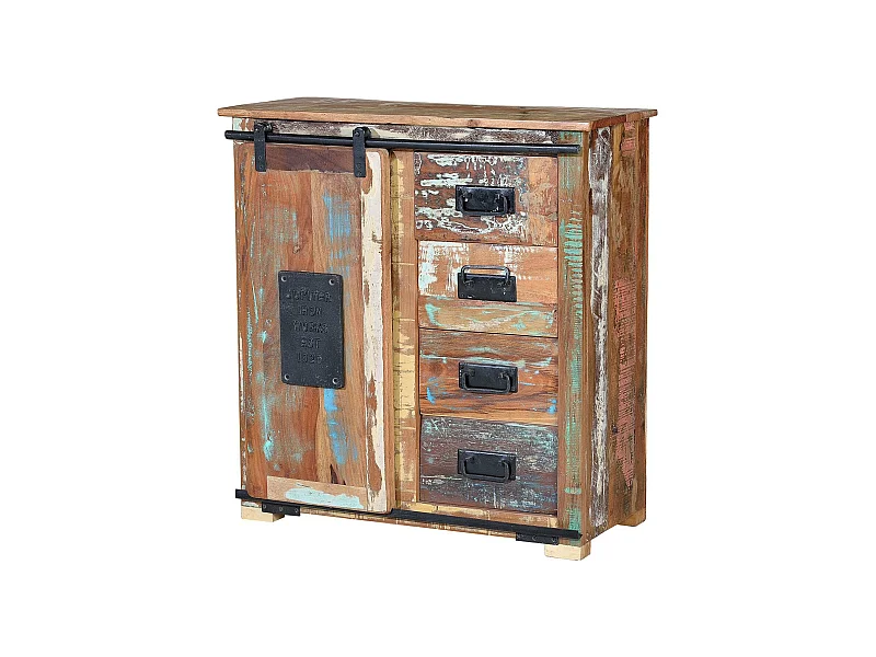 Exklusives Sideboard aus recyceltem mehrfarbigem Holz MULTICOLOR.Giner y Colomer 80x38x80