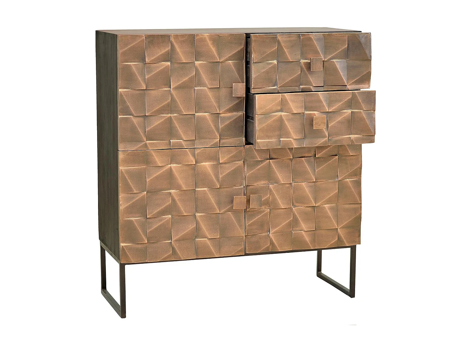 Buffet en manguier et bronze, pieds en métal marron foncé