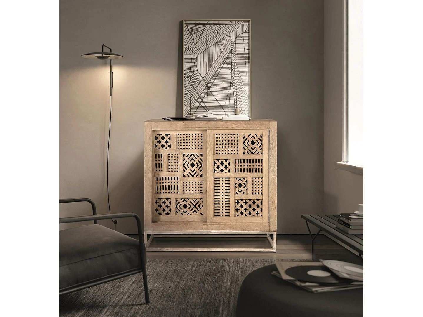 Buffet en bois de manguier et pieds en métal couleur naturelle