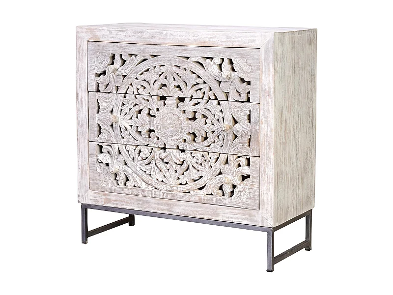 Buffet en manguier et piètement en métal blanc et gris