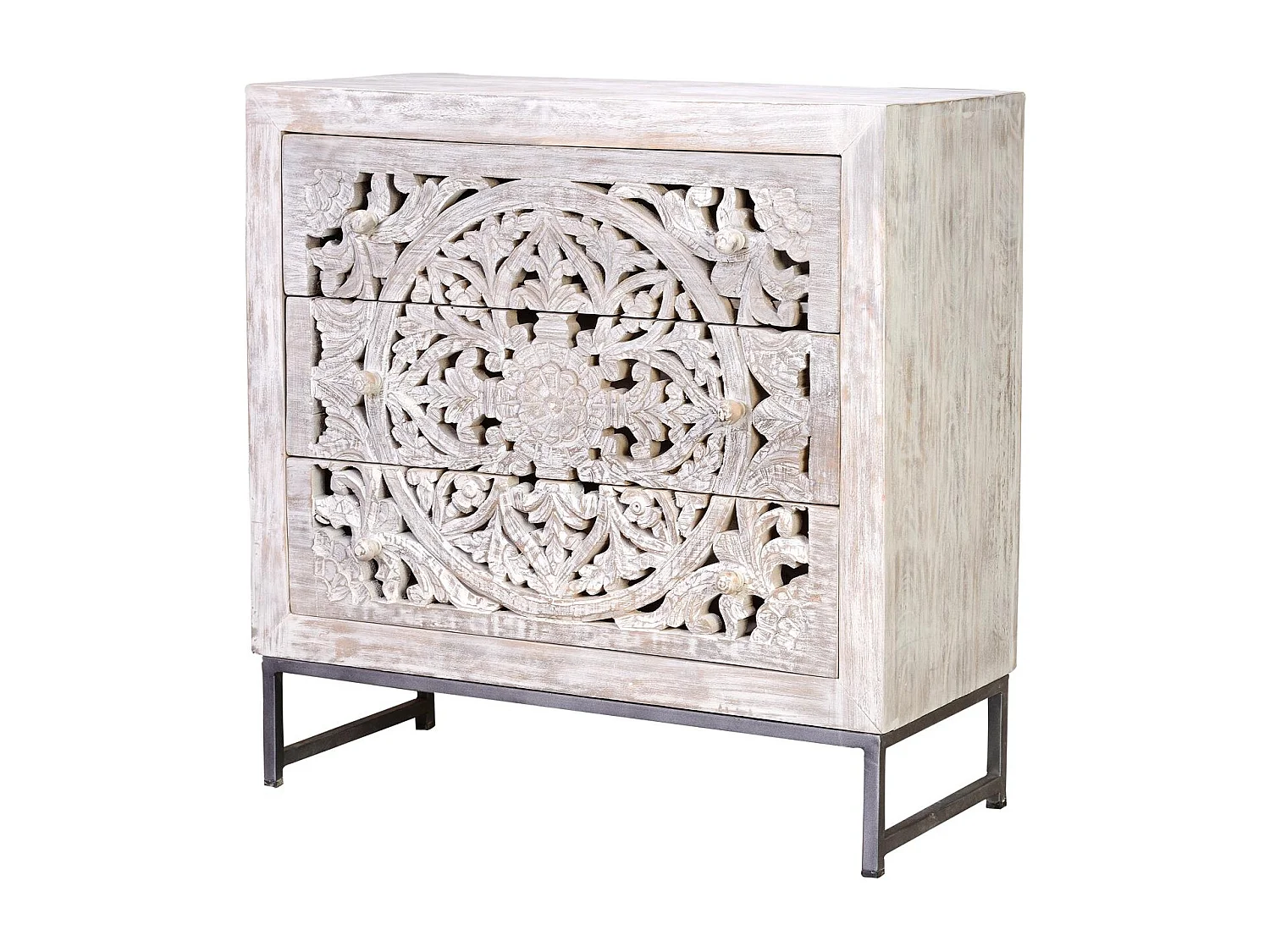 Buffet en manguier et piètement en métal blanc et gris