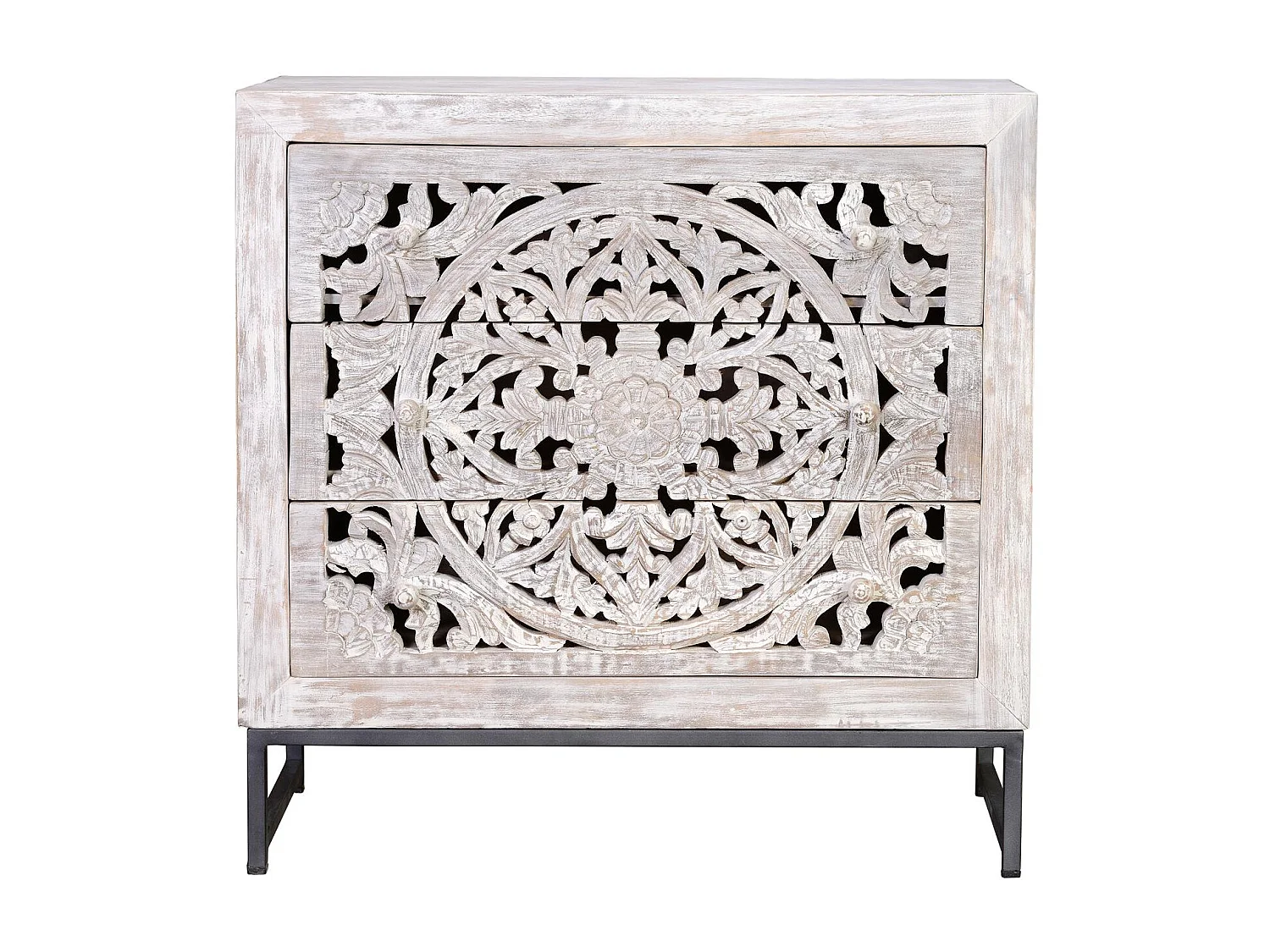 Buffet en manguier et piètement en métal blanc et gris