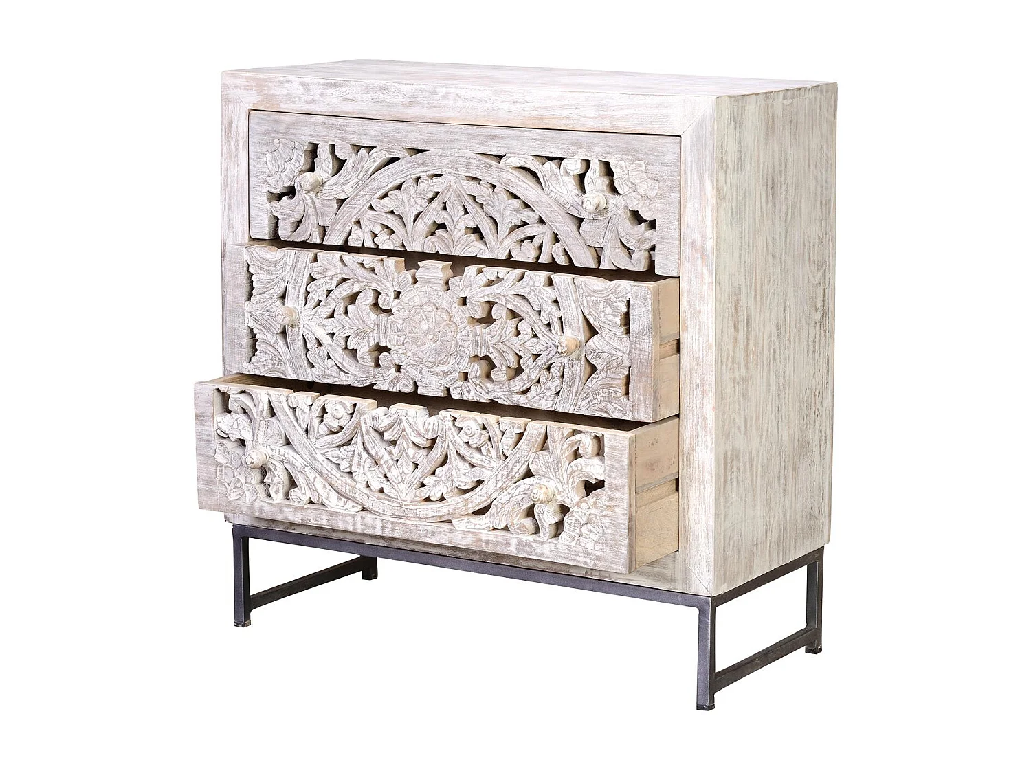 Buffet en manguier et piètement en métal blanc et gris