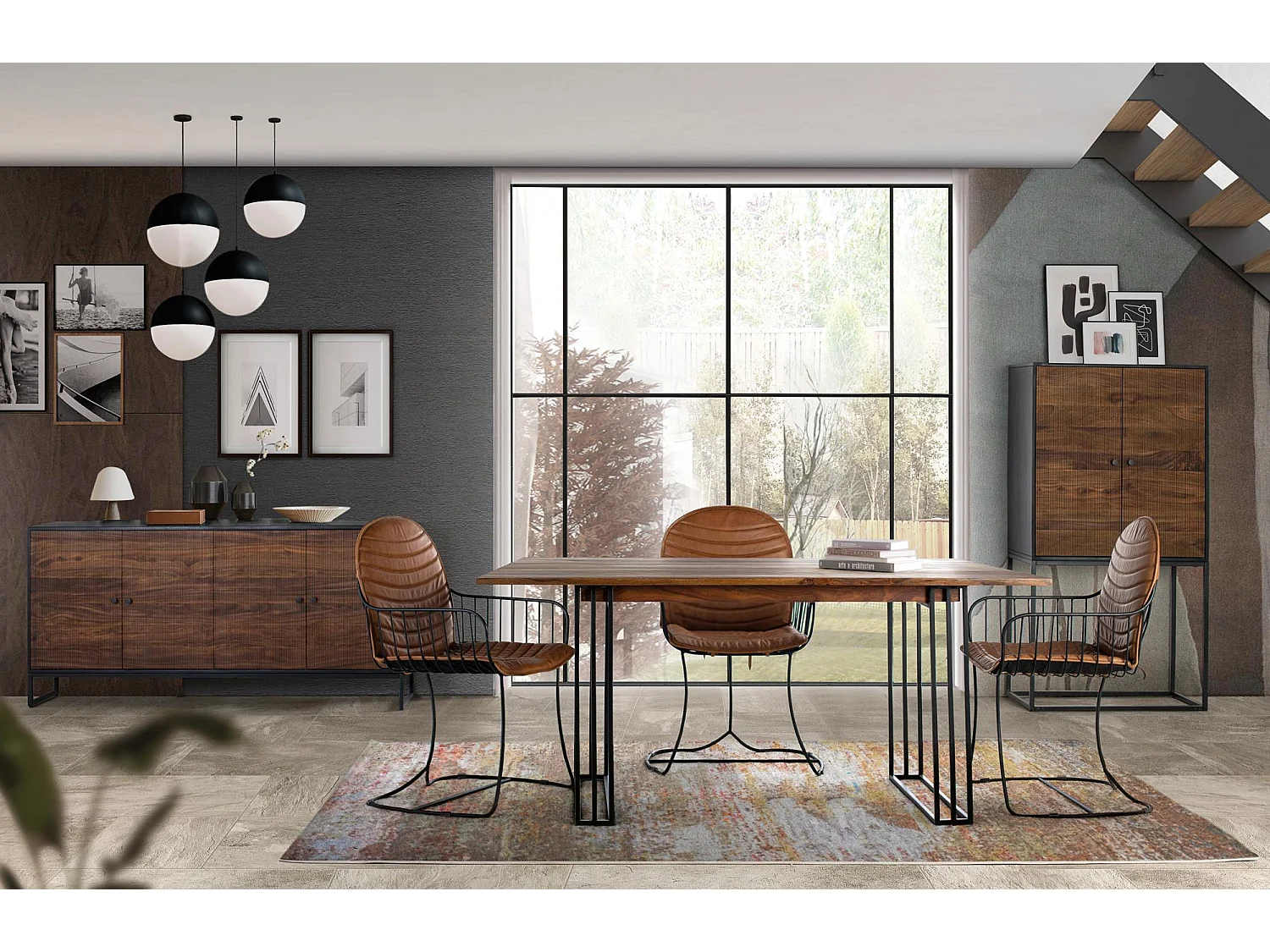 Buffet bois palissandre et manguier plus métal