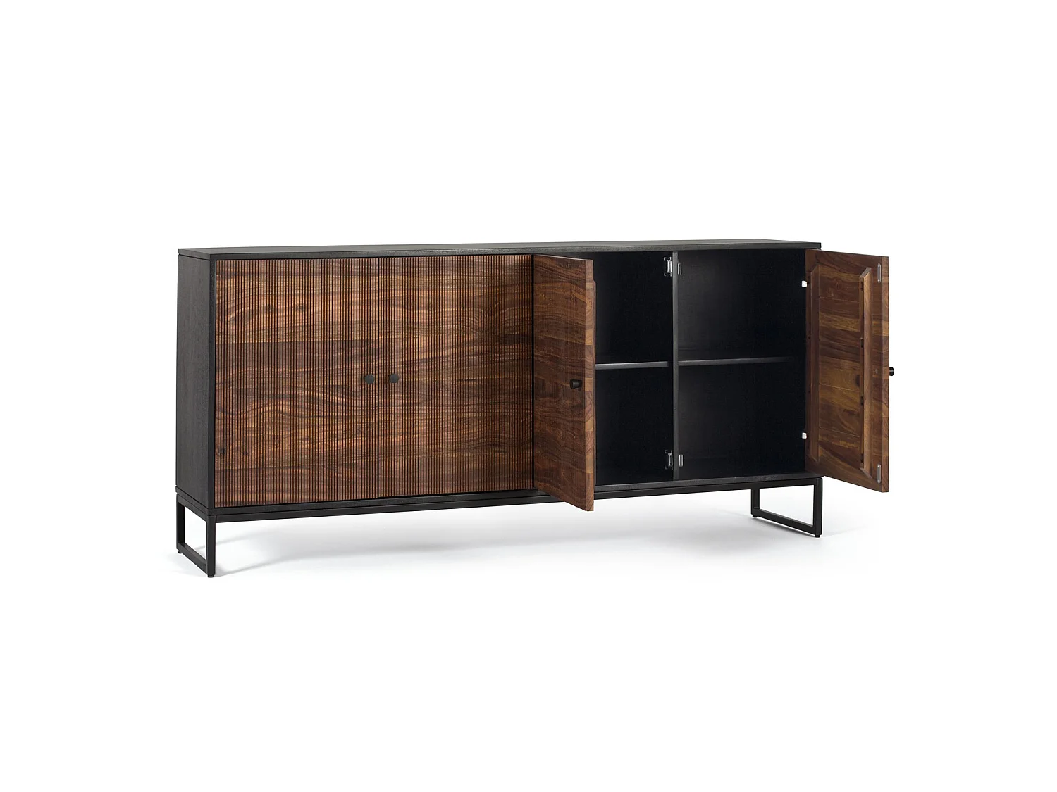 Buffet en palissandre, bois de manguier, style rustique moderne - 80 x 170 x 40 cm