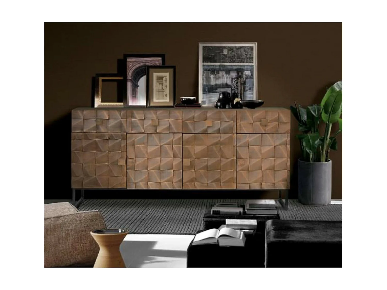 Buffet en bois de manguier et bronze brun foncé