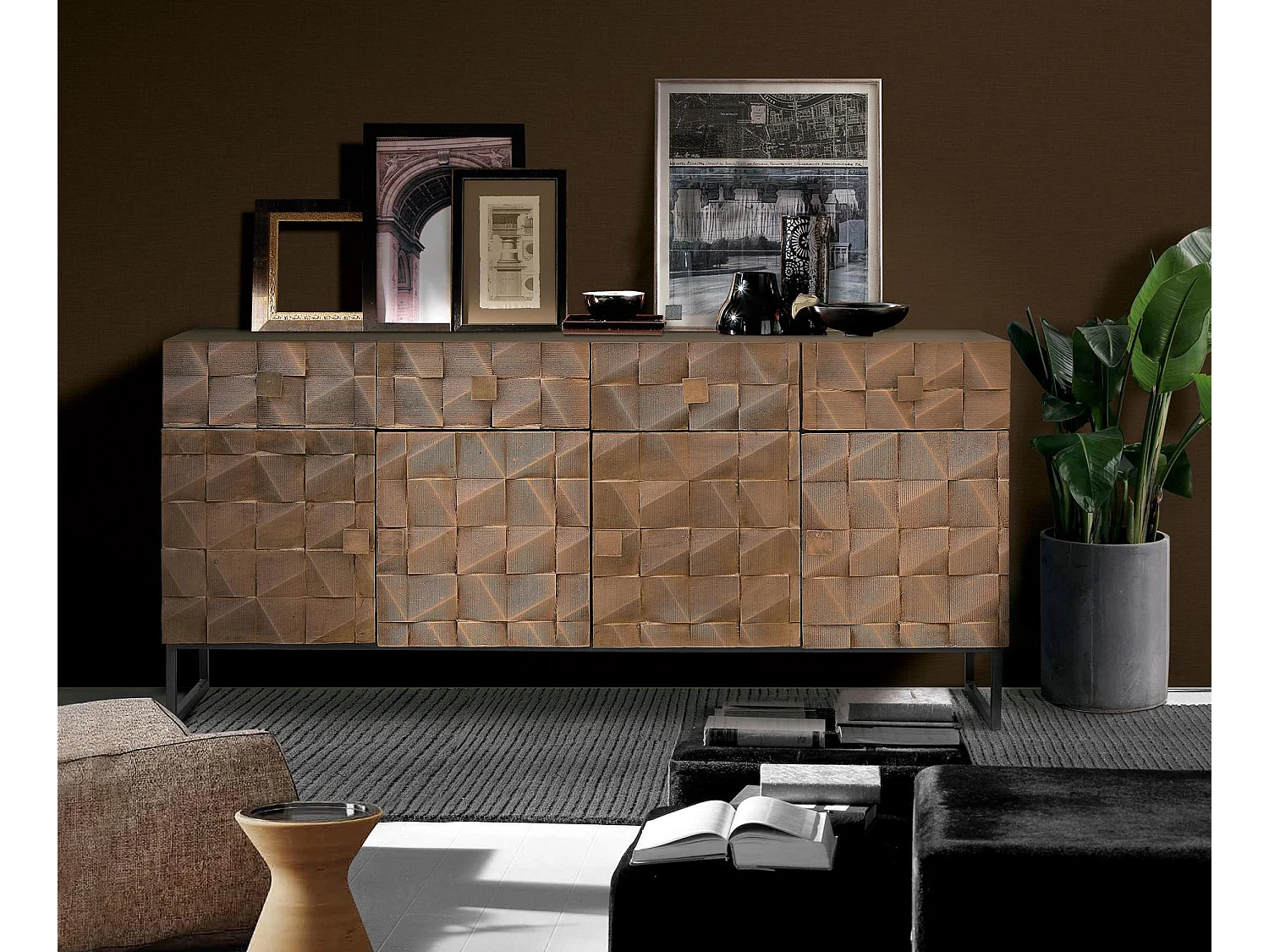 Buffet en bois de manguier et bronze brun foncé