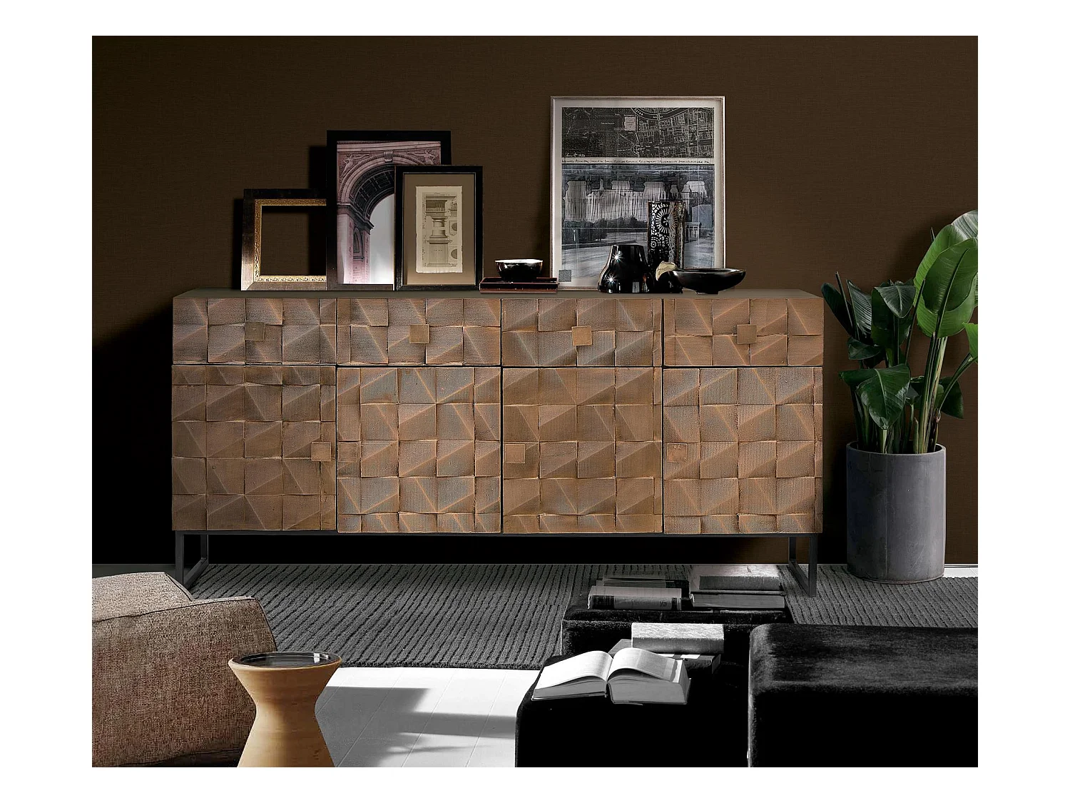 Buffet en bois de manguier et bronze brun foncé