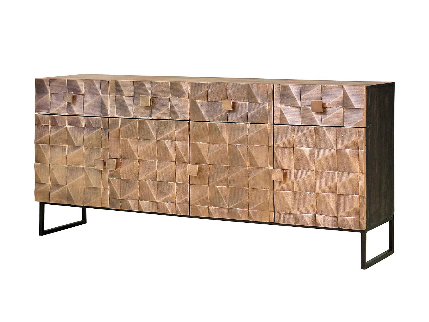 Buffet en bois de manguier, style rustique moderne - 80 x 170 x 42 cm
