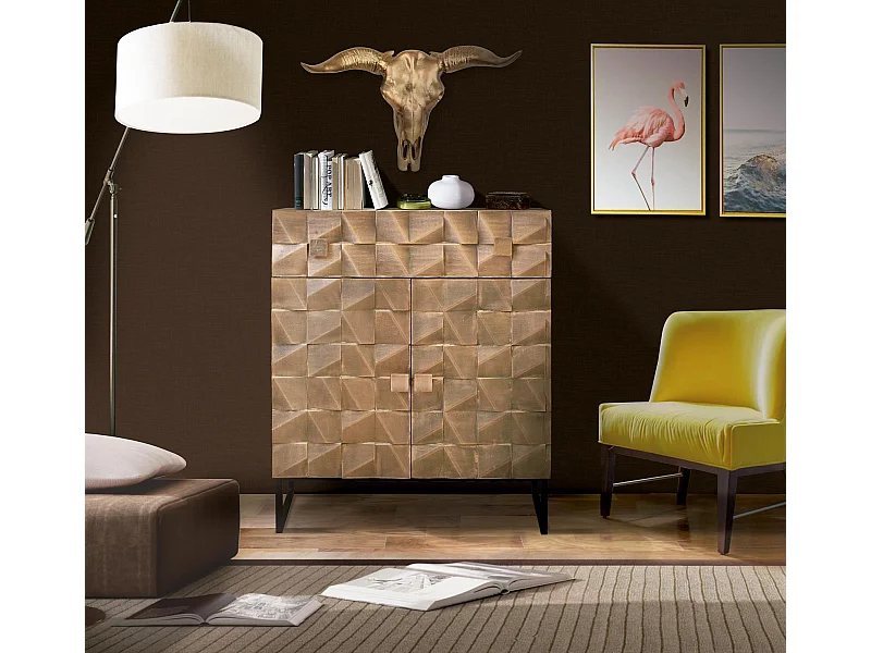 Credenza in legno di mango con dettagli in metallo bronzo e testa di moro Marrón .98x42x80 Giner y Colomer