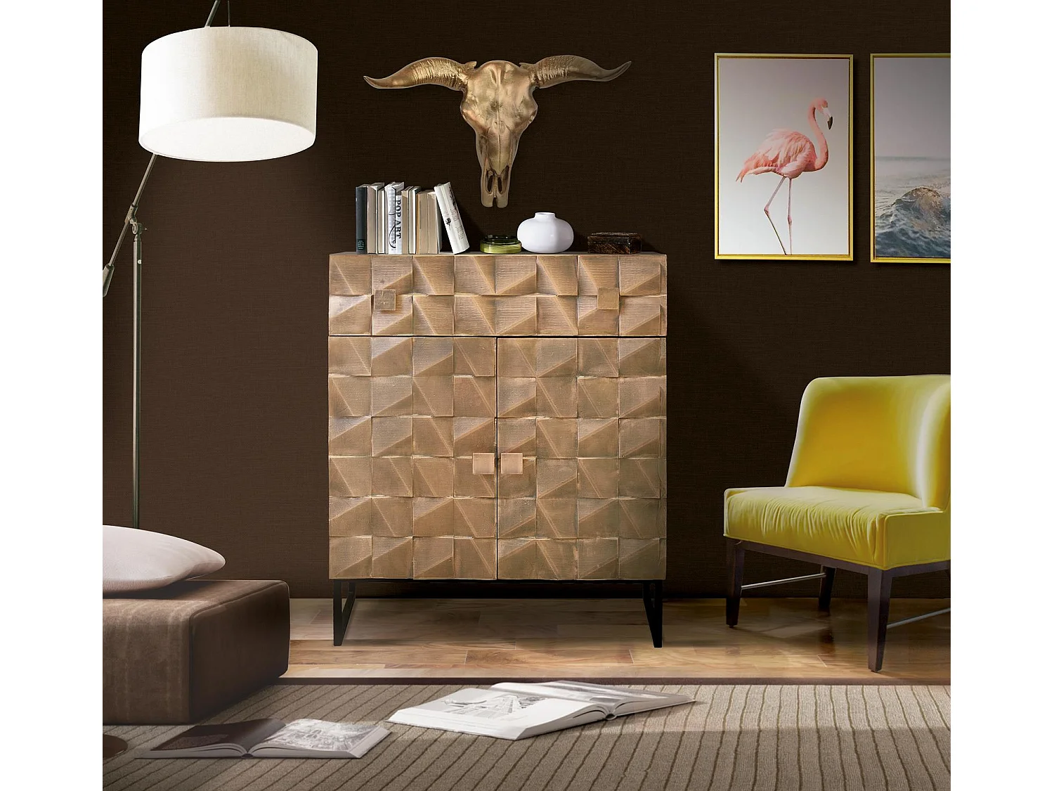 Sideboard aus Mangoholz und Bronze