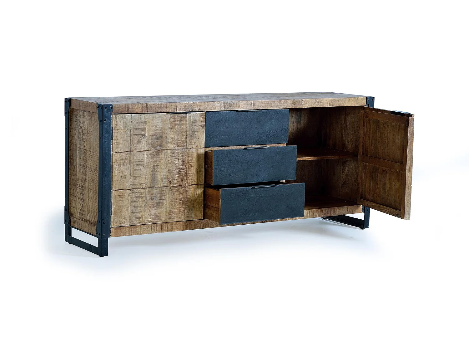 Buffet en bois de manguier de style industriel moderne - 80 x 180 x 45
