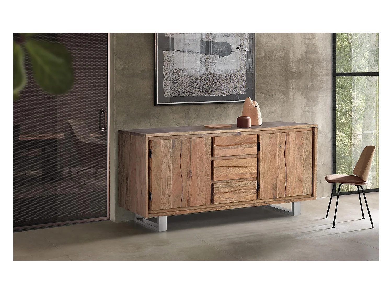 Buffet en bois d'acacia et métal
