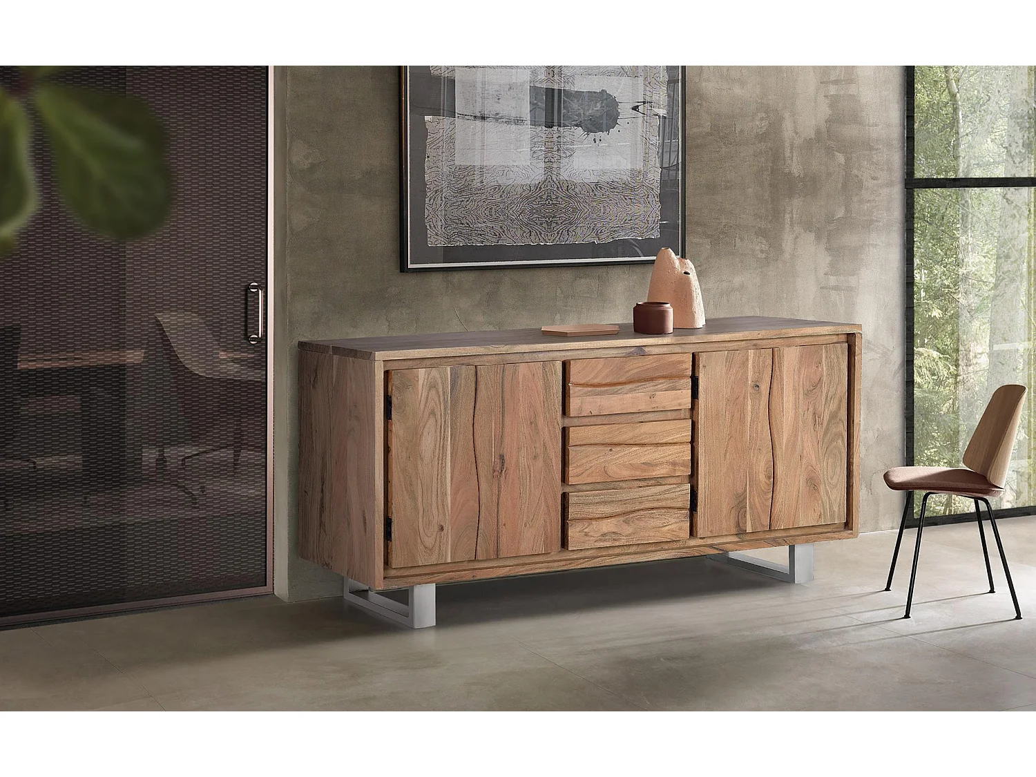 Buffet en bois d'acacia de style rustique moderne - 81 x 172 x 45