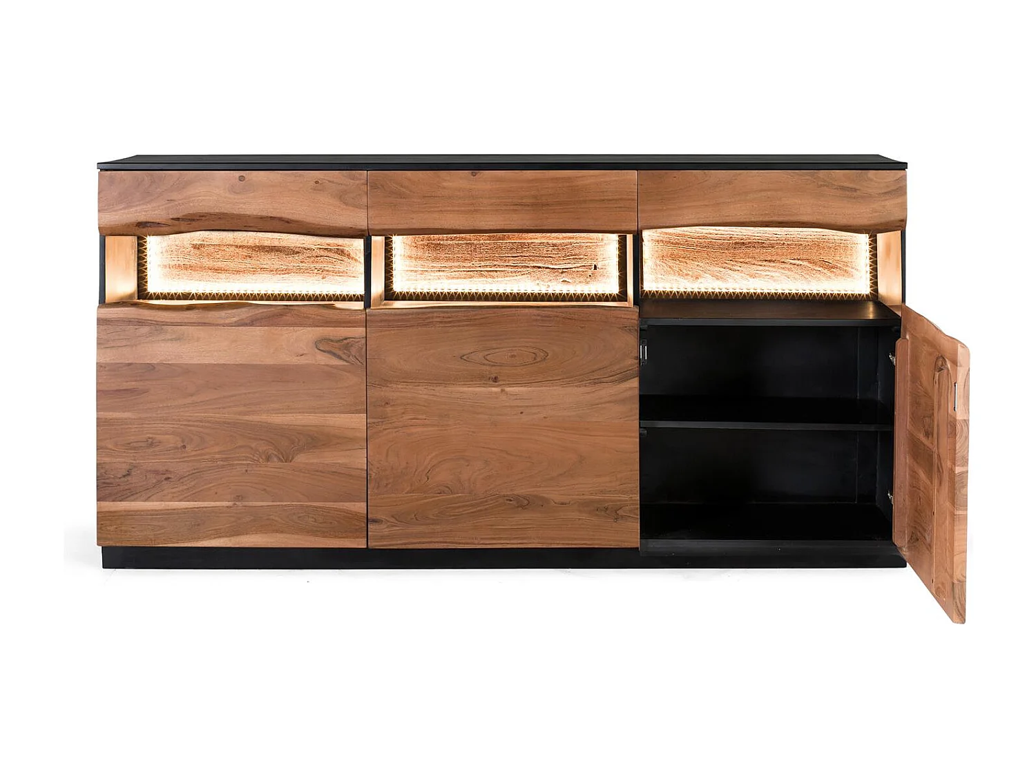 Credenza in massello di acacia naturale e nero