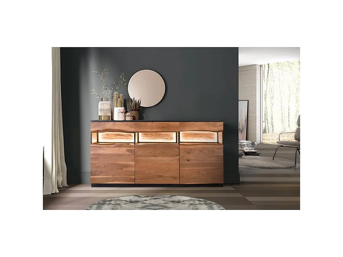 Buffet en bois d'acacia de style rustique moderne - 93 x 180 x 40