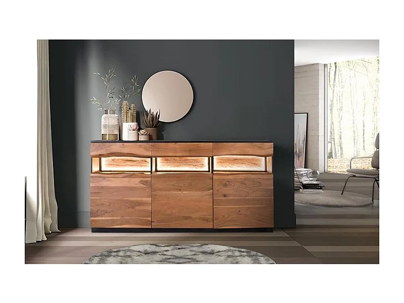 Sideboard aus natürlichem und schwarzem Akazienholz