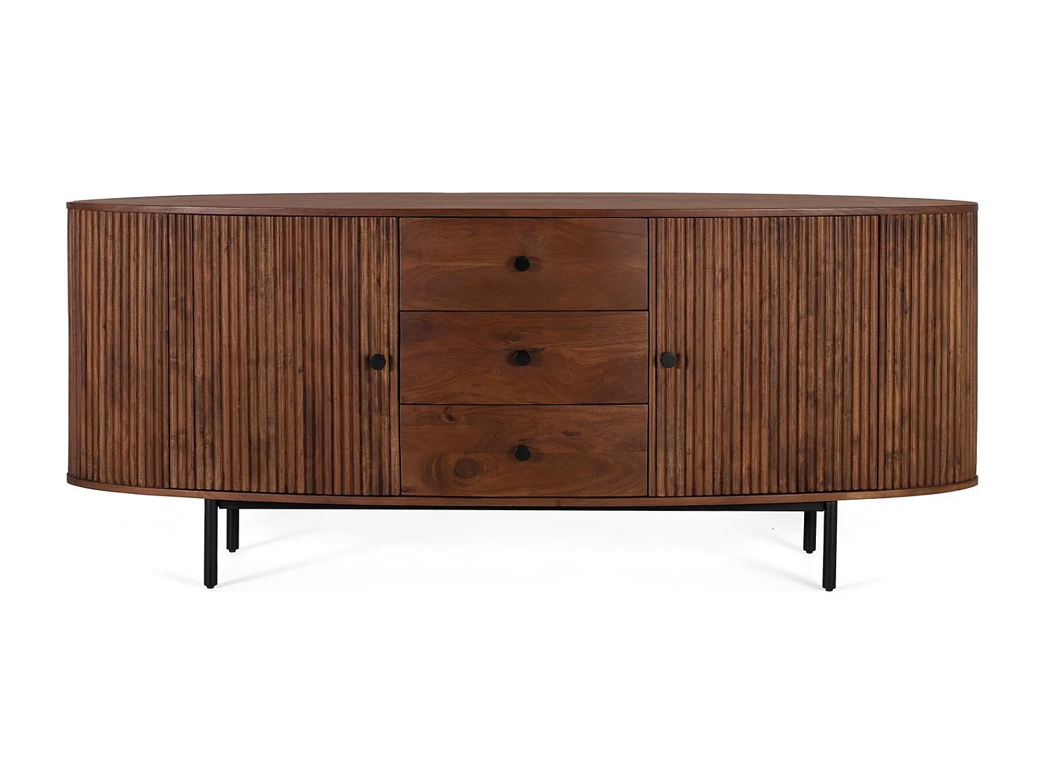 Buffet avec 2 portes et 3 tiroirs en bois d'acacia et pieds en métal