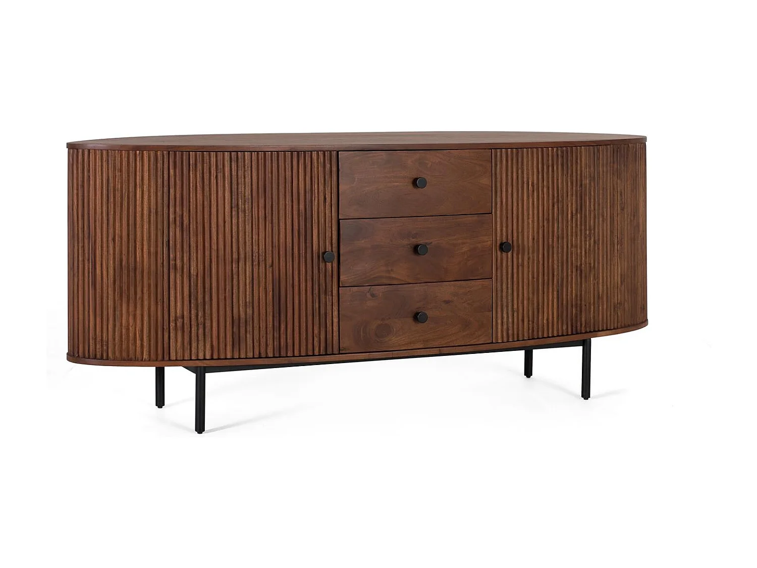 Buffet avec 2 portes et 3 tiroirs en bois d'acacia et pieds en métal