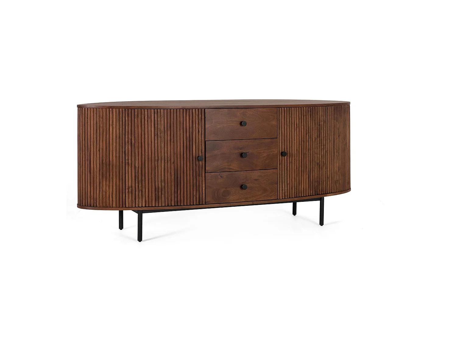 Aparador de 2 puertas y 3 cajones en madera de acacia y patas de metal