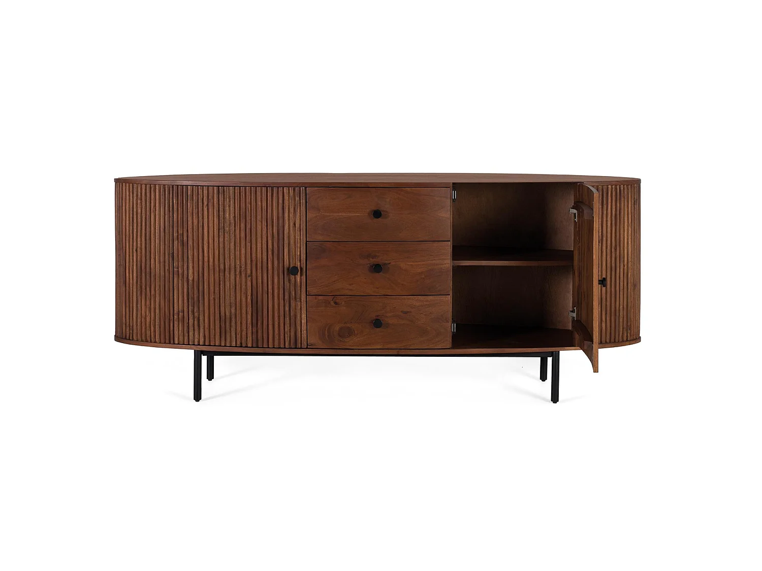 Aparador de 2 puertas y 3 cajones en madera de acacia y patas de metal