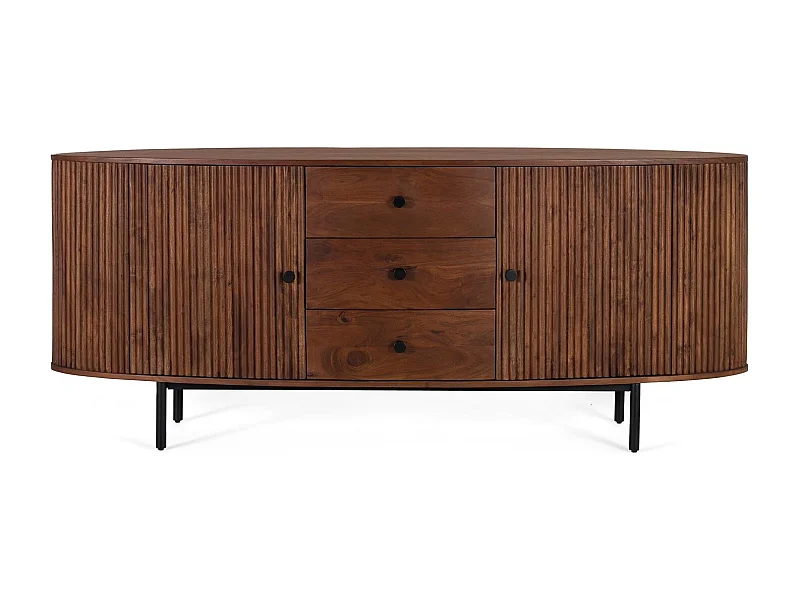 Buffet avec 2 portes et 3 tiroirs en bois d'acacia et pieds en métal