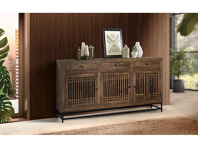 Braunes Sideboard aus Akazienholz und Metall