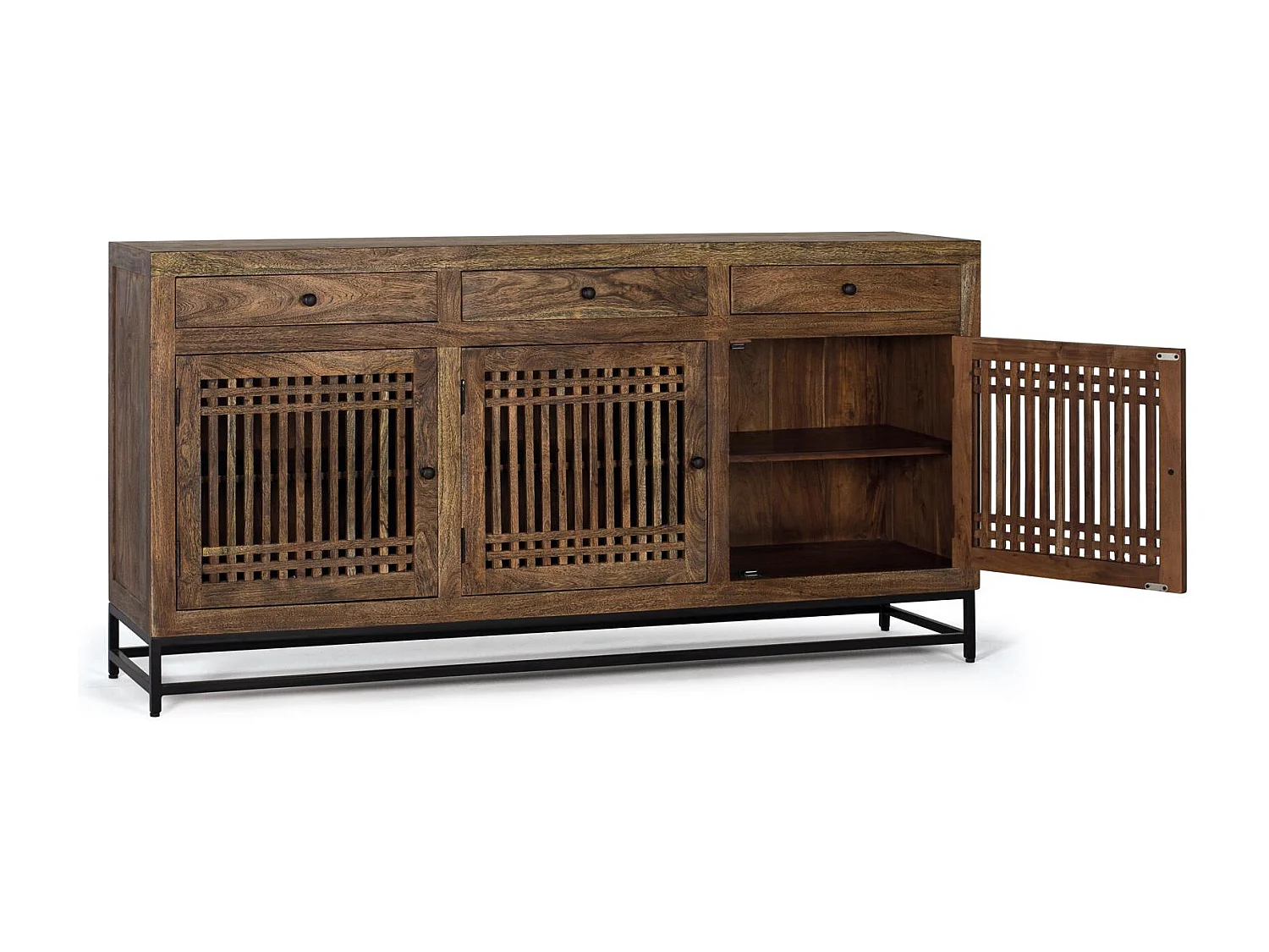 Buffet en bois d'acacia marron et mètal