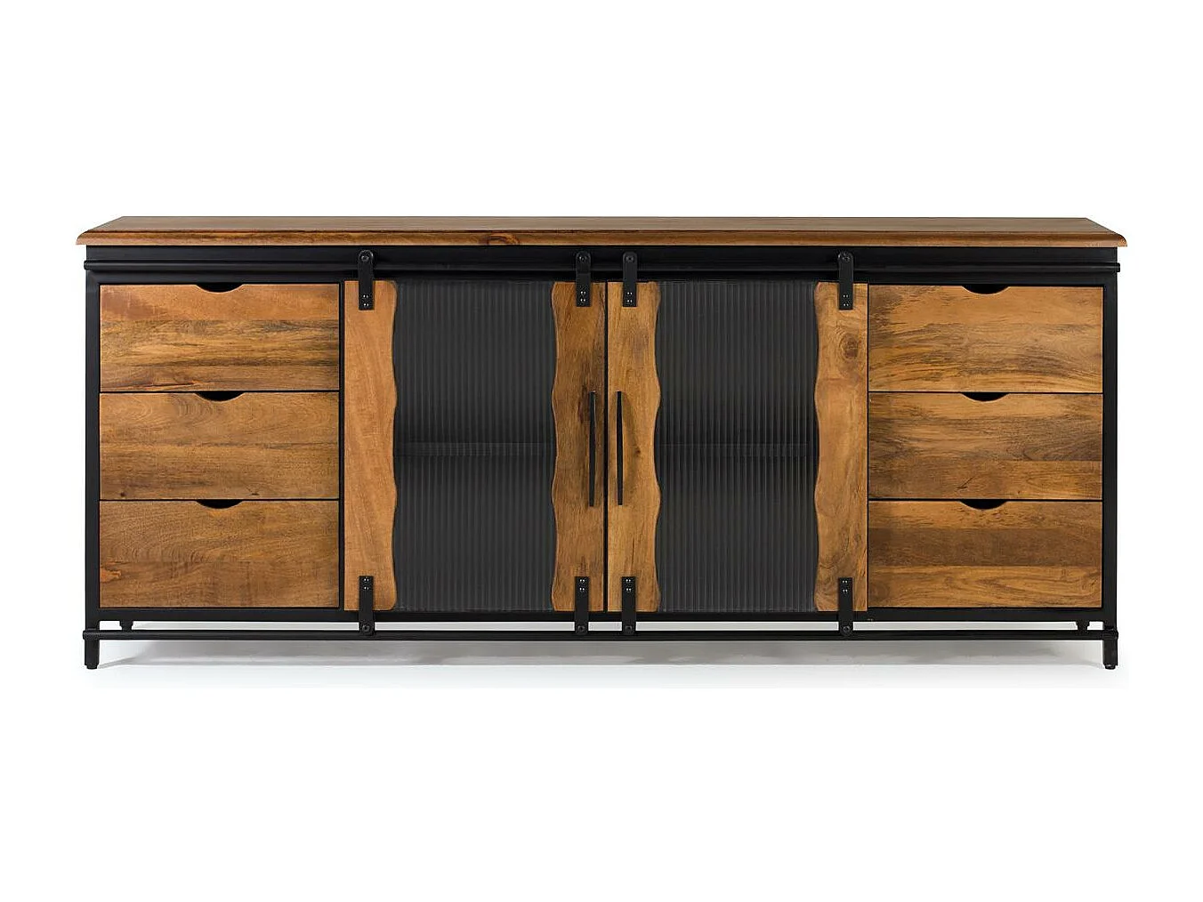 Sideboard aus Mangoholz und schwarzem Metall