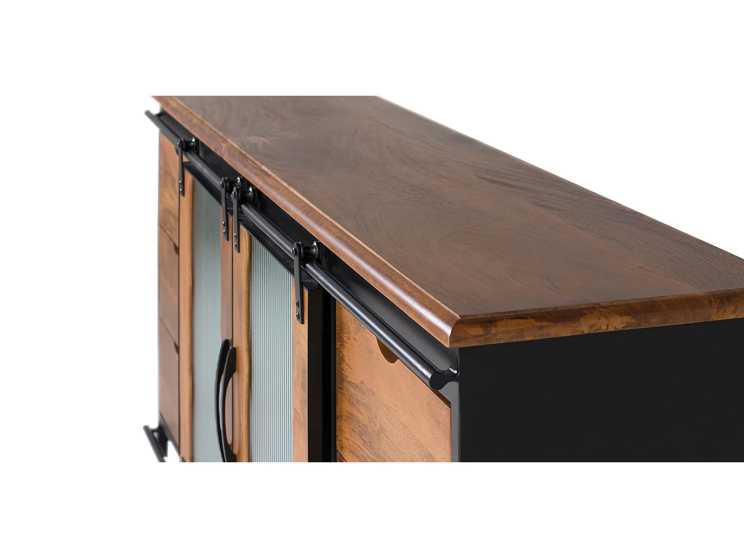 Sideboard aus Mangoholz und schwarzem Metall