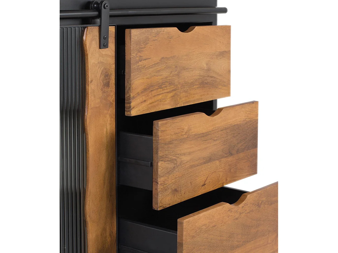 Sideboard aus Mangoholz und schwarzem Metall